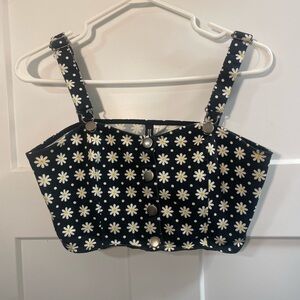 Faux Denim Daisy Button Down Crop Top